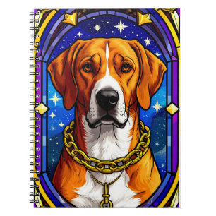 Buntglasporträt eines Hundes mit Goldkette Notizblock