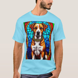 Buntglasporträt eines Hundes mit Goldkette T-Shirt