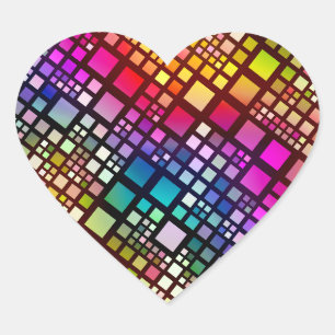 Buntglasquadrate - lebhaftes Regenbogen :  Herz-Aufkleber