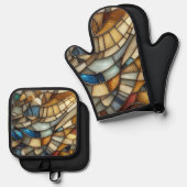 Buntglaswellen Ofenhandschuh & Topflappen-Set (Vorderseite/Rückseite)