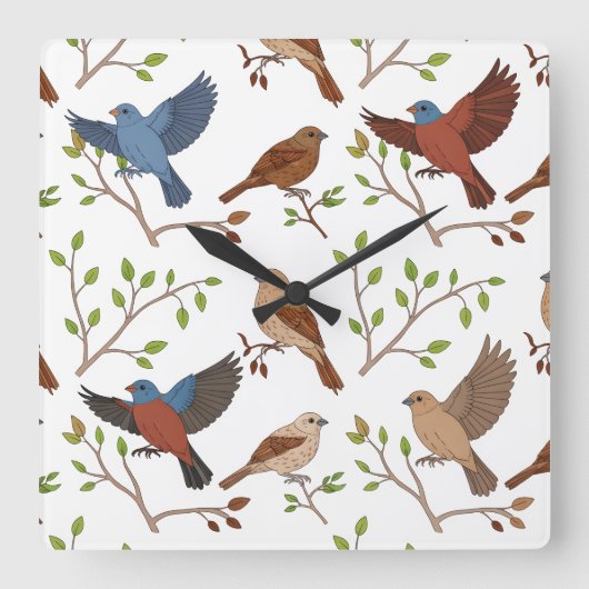 Bunting-Birds-Haus Quadratische Wanduhr (Vorderseite)