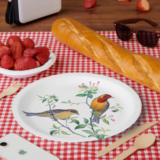 Bunting Birds on Branches Pappteller (Picknick)