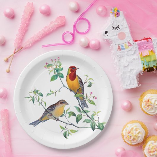 Bunting Birds on Branches Pappteller (Party)