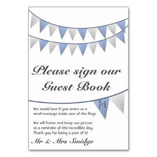 Bunting Blue Wedding Guest Book Sign Tischnummer