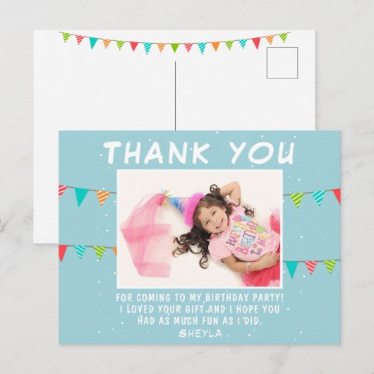 Bunting Flag Birthday Foto Vielen Dank Postkarte (Vorne/Hinten)