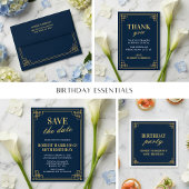 Bunting Flags Photo Navy Gold 80th Happy Birthday Wimpelkette