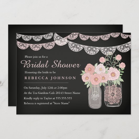 Bunting Mason Jar Chalkboard Brautparty Einladung (Vorne/Hinten)