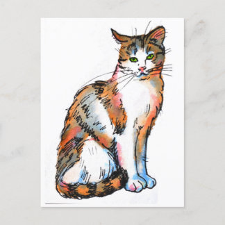 Buntkatze #2 Feline Kitten Aquarellmalerei Postkarte