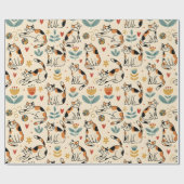 Buntkatzen im naiven Kunststil Geschenkpapier (Flach)