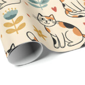 Buntkatzen im naiven Kunststil Geschenkpapier (Rolleneckpunkt)