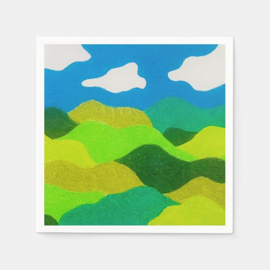 Buntstift Abstraktes Landschaft Blaues Himmel Serviette (Vorderseite)