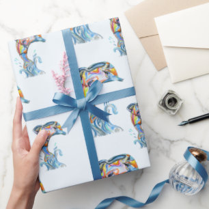 Buntstift-Delfine springen aus dem Wasser Geschenkpapier