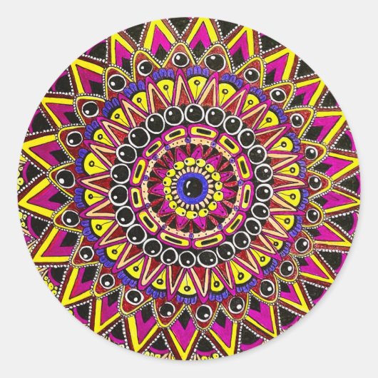 Buntstift Lila Gelb Mandala Runder Aufkleber (Vorderseite)