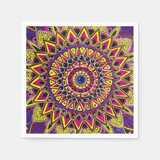 Buntstift Lila Gelb Mandala Serviette (Vorderseite)
