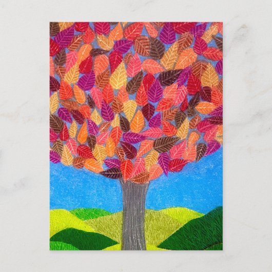 Buntstiftbaum mit Blättern Zeichnung Postkarte (Vorderseite)