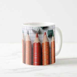 Buntstifte sind angeordnet, um Farbe zu illustrier Kaffeetasse