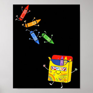 Buntstifte springen in die Schachtel süße Schulmat Poster