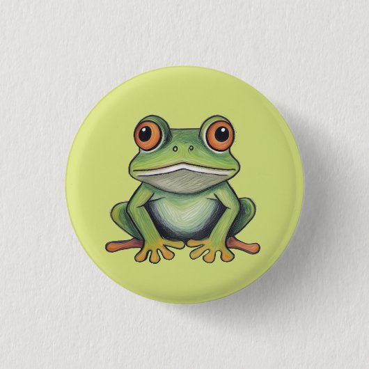Buntstiftzeichnung Frosch Button (Vorderseite)