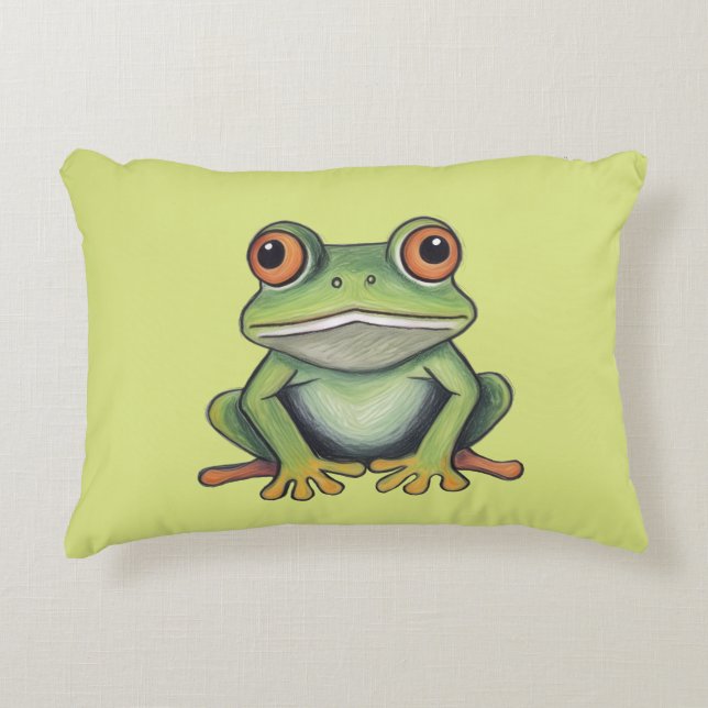 Buntstiftzeichnung Frosch Dekokissen (Vorderseite)