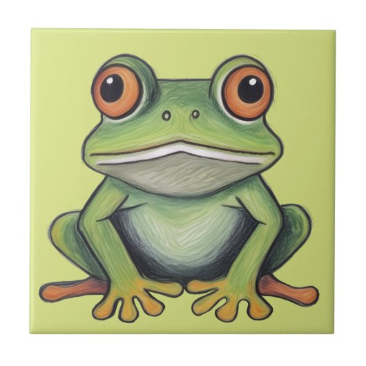 Buntstiftzeichnung Frosch Fliese (Vorderseite)