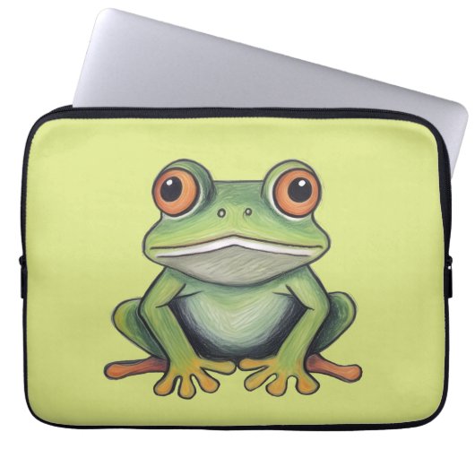 Buntstiftzeichnung Frosch Laptopschutzhülle (Vorderseite)