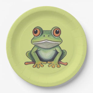 Buntstiftzeichnung Frosch Pappteller