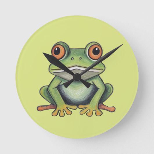 Buntstiftzeichnung Frosch Runde Wanduhr (Vorderseite)