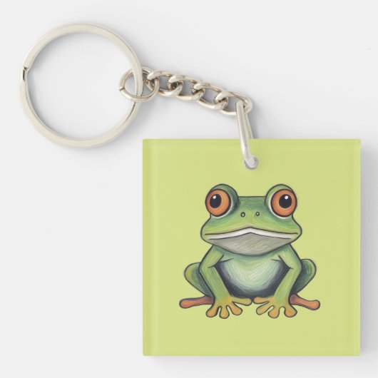 Buntstiftzeichnung Frosch Schlüsselanhänger (Vorderseite)