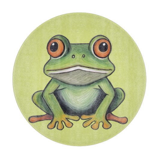 Buntstiftzeichnung Frosch Schneidebrett (Vorderseite)