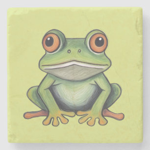 Buntstiftzeichnung Frosch Steinuntersetzer