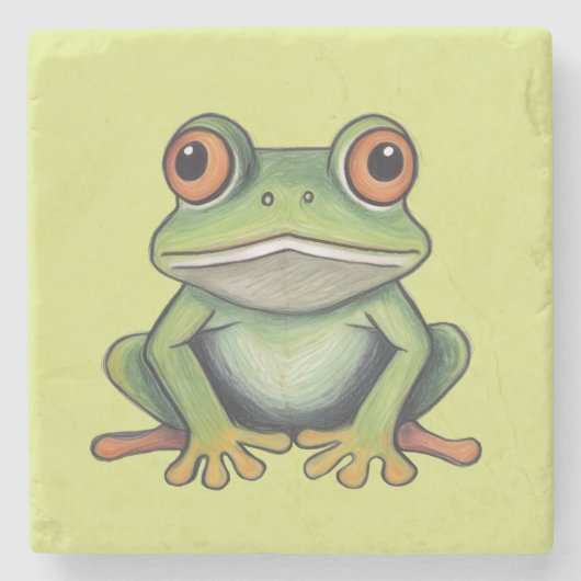Buntstiftzeichnung Frosch Steinuntersetzer (Vorderseite)