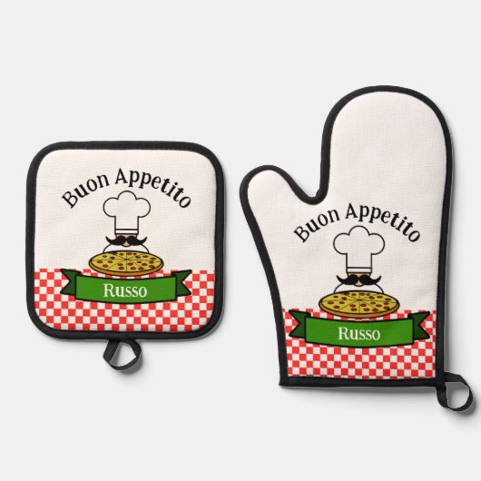 Buon Appetito italienisches Design Ofenhandschuh & Topflappen-Set (Vorderseite)