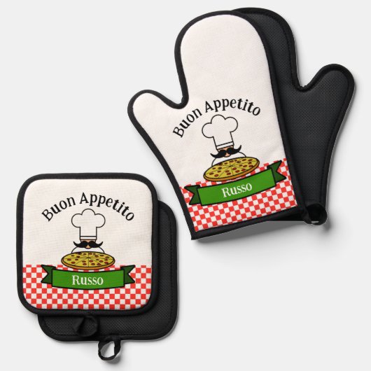 Buon Appetito italienisches Design Ofenhandschuh & Topflappen-Set (Vorderseite/Rückseite)