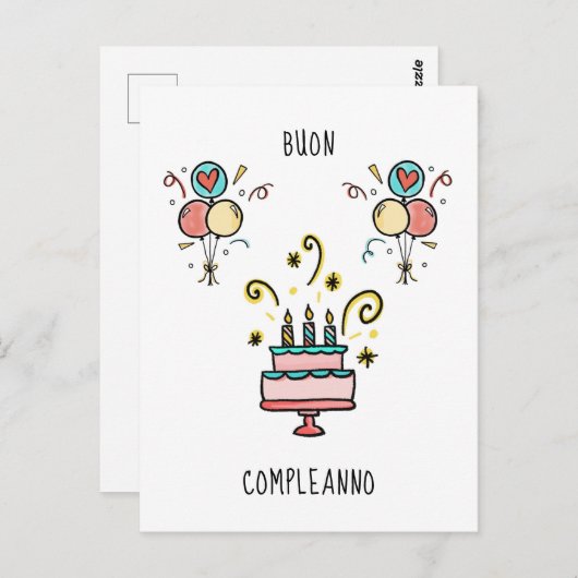 Buon Compleanno | Happy Birthday Postkarte (Vorne/Hinten)