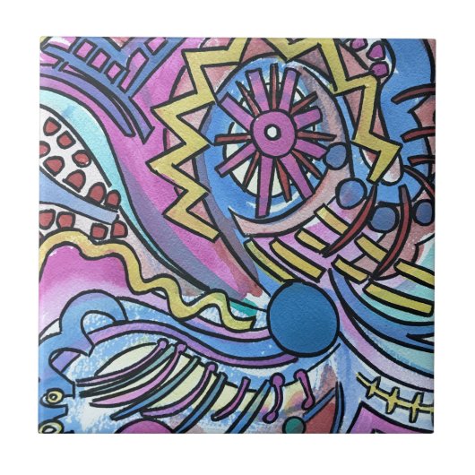 Buon Giorno-Hand bemalt Abstrakte geometrische Kun Fliese (Vorderseite)