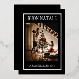 Buon Natale Black & Silver Simple Modern Foto Folien Feiertagskarte