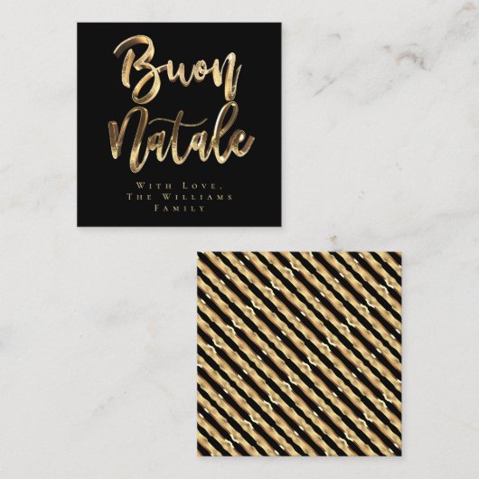 Buon Natale Black und Gold Italienische Weihnachte Quadratische Visitenkarte (Vorne/Hinten)