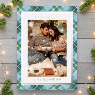 Buon Natale Blue Green Kariert Tartan Foto Folien Feiertagskarte