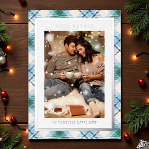 Buon Natale Blue Green Kariert Tartan Foto Folien Feiertagskarte