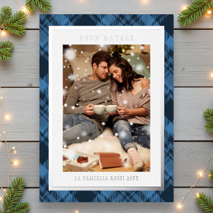 Buon Natale Blue Kariert Tartan Foto Folien Feiertagskarte