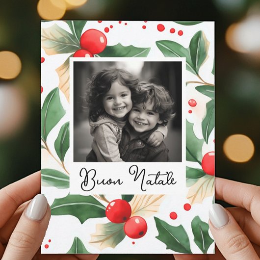 Buon Natale Christmas Card Festivals Holly Art Einladung