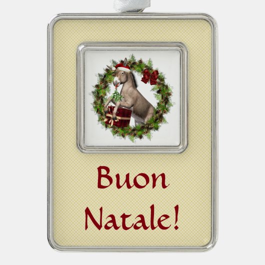 Buon Natale Christmas Donkey Gerahmtes Ornament Rahmen-Ornament Silber (Vorderseite)