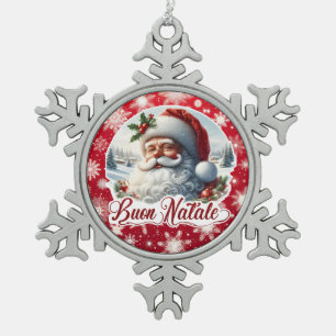Buon Natale con Babbo Natale Schneeflocken Zinn-Ornament