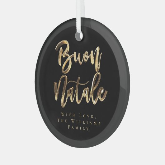 Buon Natale Elegant Black and Gold Italienisches S Ornament Aus Glas (Vorderseite links)