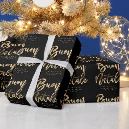 Buon Natale Elegant Black Gold Script Italienisch Geschenkpapier
