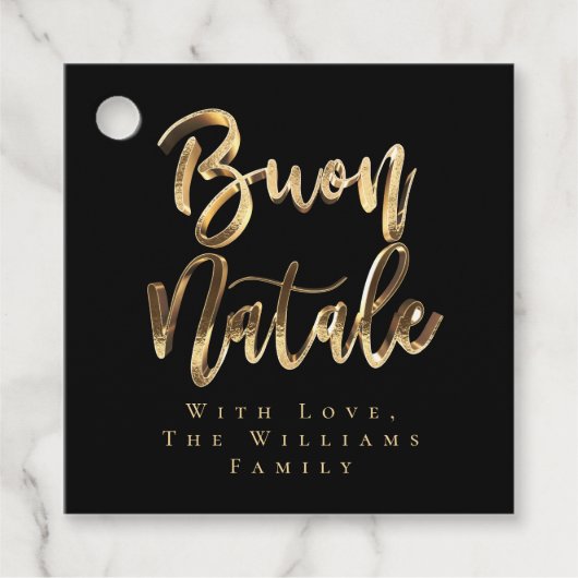 Buon Natale Elegant Schwarzes Gold Italienisches W Geschenkanhänger (Vorderseite)