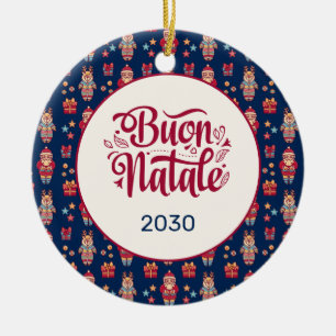 Buon Natale Folk Santa Reindeer Blue Custom Keramik Ornament