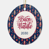 Buon Natale Folk Santa Reindeer Blue Custom Keramik Ornament (Links)