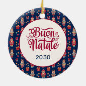 Buon Natale Folk Santa Reindeer Blue Custom Keramik Ornament (Hinten)