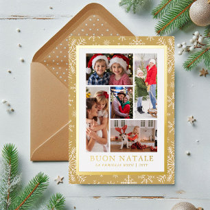 Buon Natale Foto Collage Gold Winter Snowflake Folien Feiertagskarte